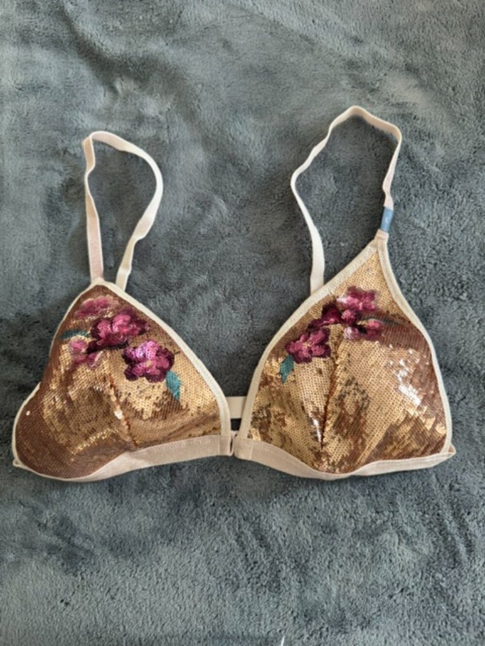 VICTORIA SECRET LIGHT PINK WITH FLOWER SEQUIN BRALETTE - SIZE L